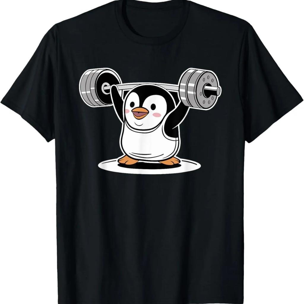 Cute Penguin Weightlifting Fitness Sport Gym Weightlifter T-Shirt