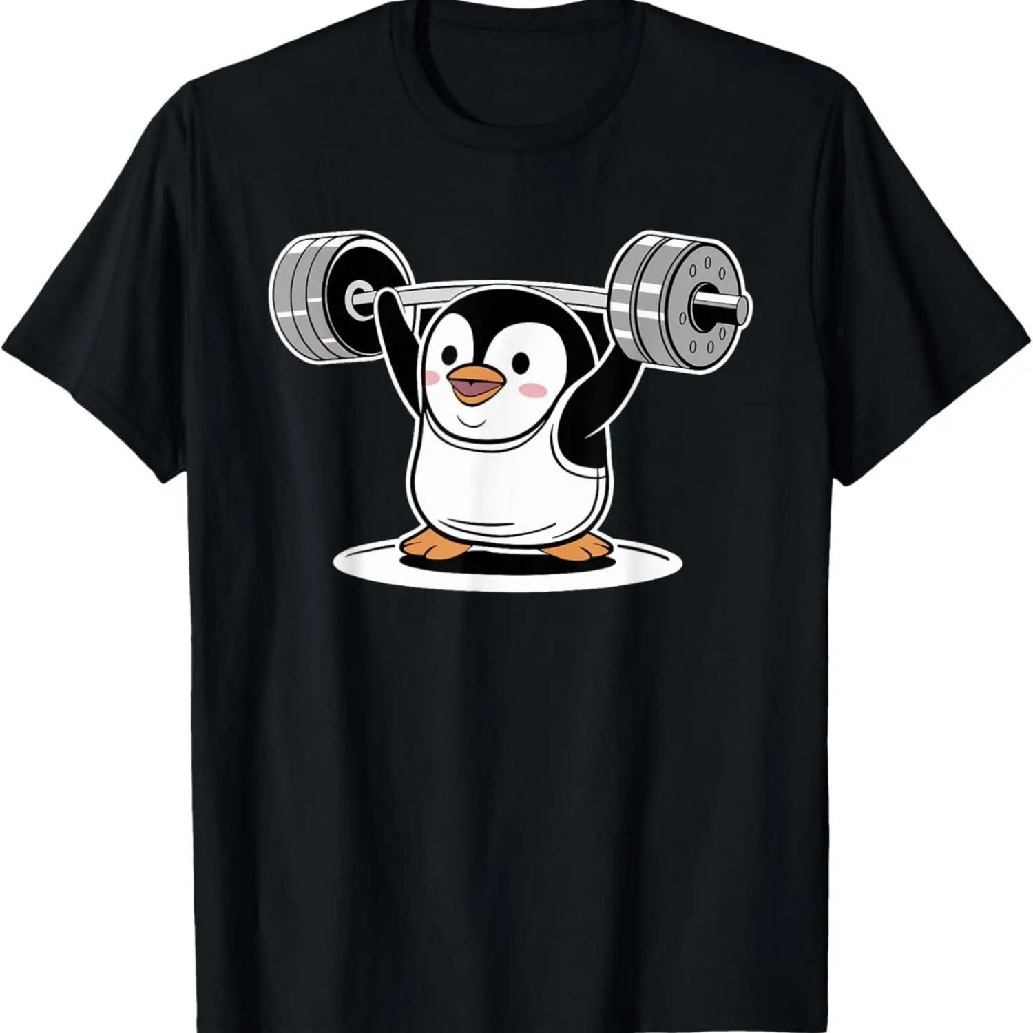 Cute Penguin Weightlifting Fitness Sport Gym Weightlifter T-Shirt S
