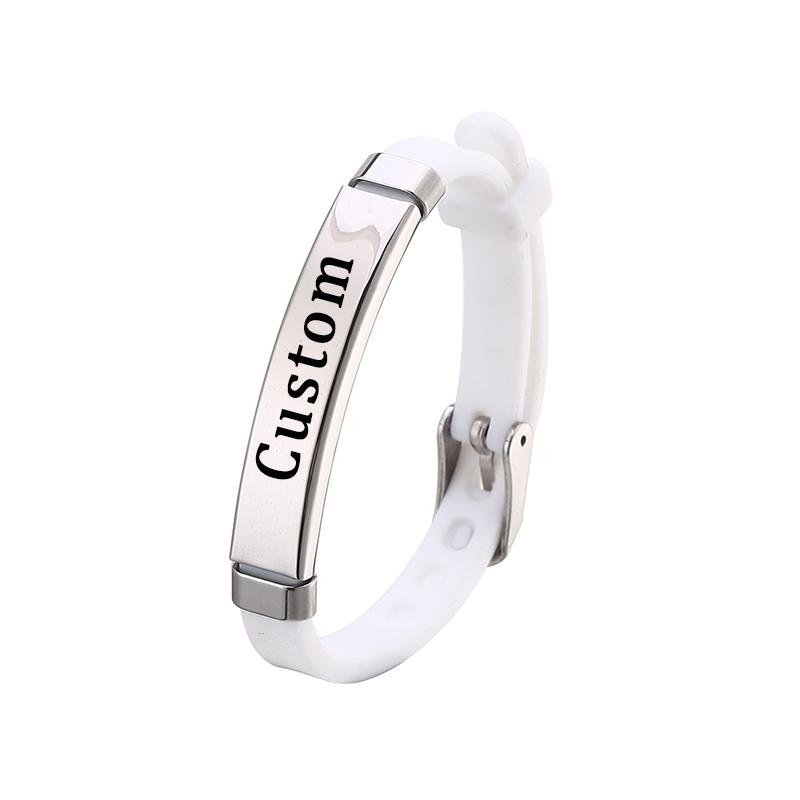 Brățară personalizată din silicon Brățară personalizată cu nume de identificare pentru copii pentru fete Brățară reglabilă cu nume gravată din oțel inoxidabil