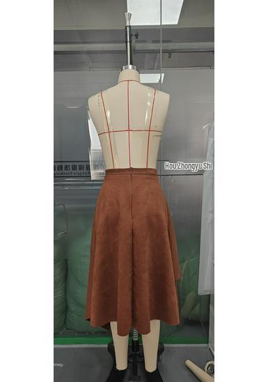 2025 Women's Autumn Coffee Suede Plush A-line Irregular Lace-up Slimming Mid-length Skirt