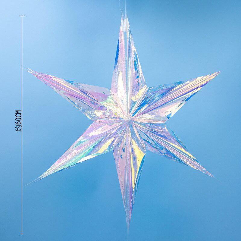 3D Neon Lights Five-pointed Star Pull Flower Pendant Christmas Decorations Home Decorations Fake Star Pendants Party Supplies