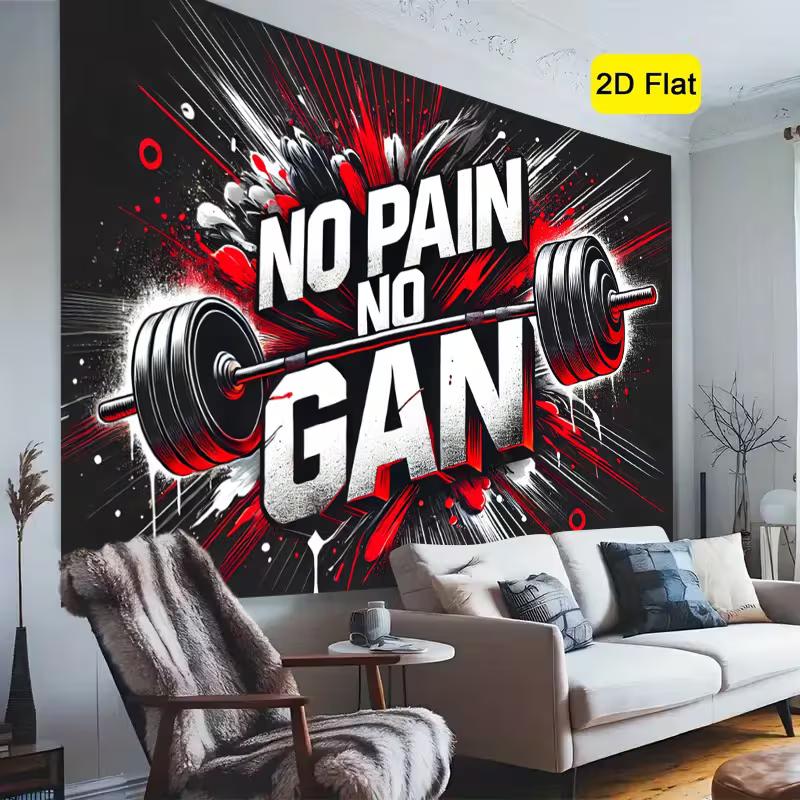 2D Workout Motivation Hintergrund Graffiti Stil Hantel & Fitness Text Wanddekor