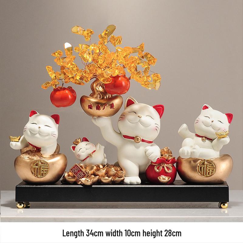 Fortune Cat Money Tree Figurine - Office, Shop, Reception & Housewarming Decoration