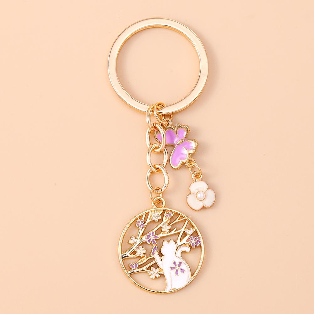 Pretty Flower Wreath Keychain Women Girls Cat Rabbit Butterfly Key Ring Pendants for Handbag Decor DIY Key Chain Jewelry Gifts