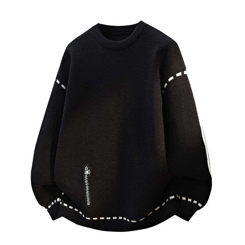

2025 Men s Winter Round Neck Loose Knit Sweater Jacket XXXL чорний
