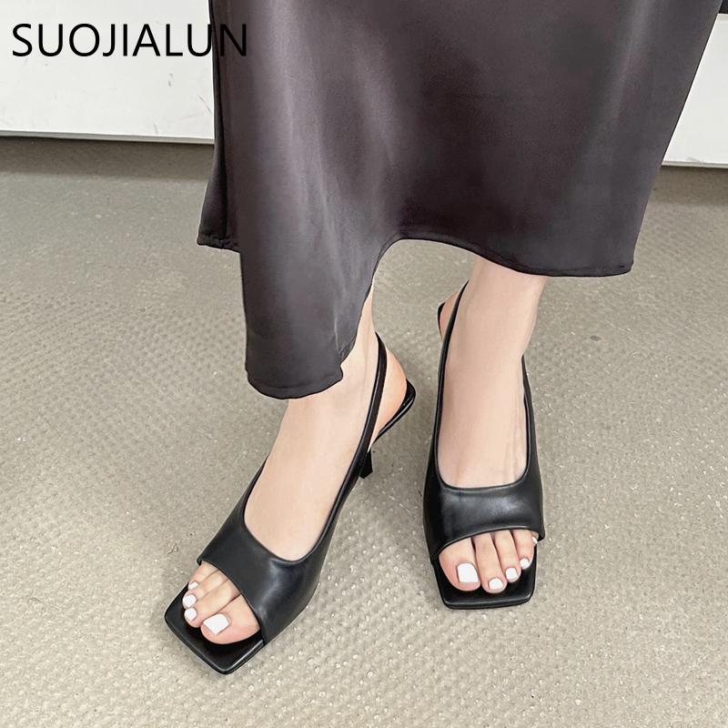 Fashion SUOJIALUN 2025 New Brand Women Sandal Shoes Fashion Square Toe Slip On Gladiator Shoes Thin High Heel Ladies Elegant Pumps Shoes