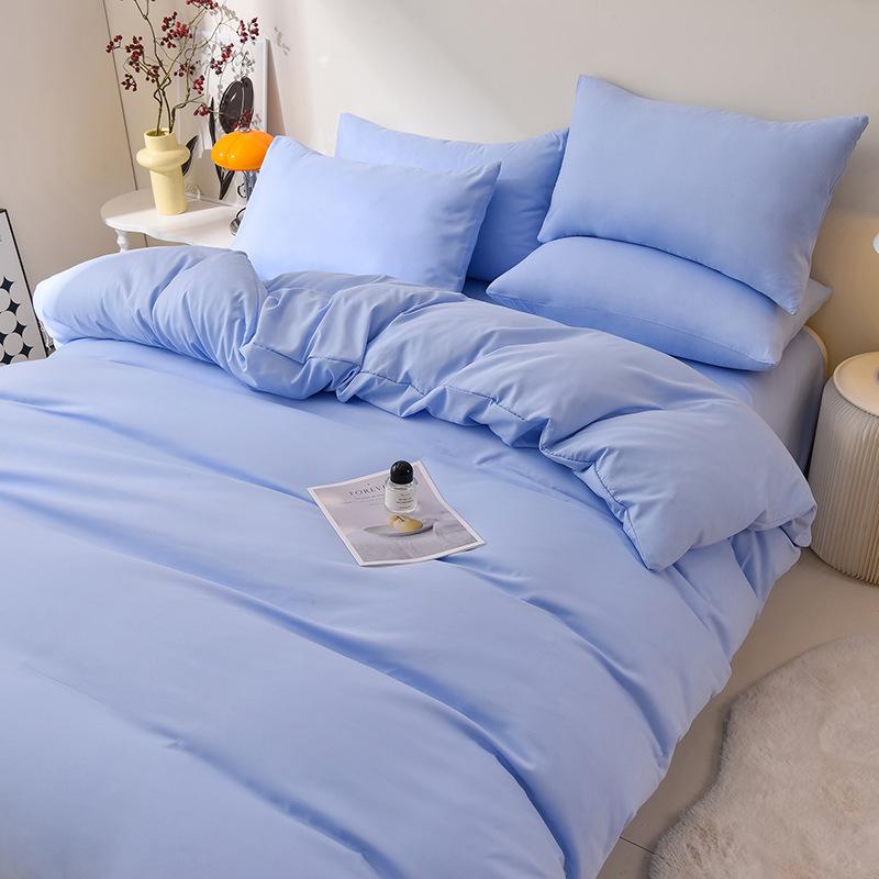 Plaid Solid Color Thickened Brushed Bed Sheet Four-piece Set Quilt Cover Single Piece Washed Cotton Dormitory Bedding Three-piece Set