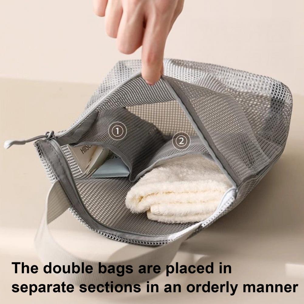Mesh Drain Toiletry Pouch Travel Toiletry Bag Capacity Mesh Cosmetic Bag with Zipper Closure Handle for Beach Shower Toilet