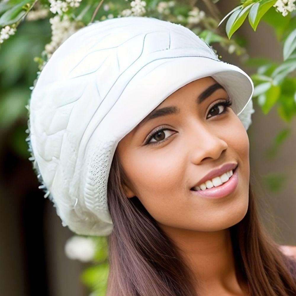 Winter Striper Knitted Cap Ear Protection Thicken Knit Hat Solid Color Women Beret Cap  Women Girls