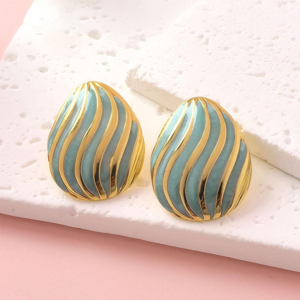 Summer Stripes Shell-Shaped Stainless Steel Stud Earrings