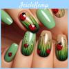 Vară Buburuză Falsă French Nails Purtare Unghii Culoare Solidă Artă Unghii Detașabilă Patch Unghii Desene Animate Iarbă