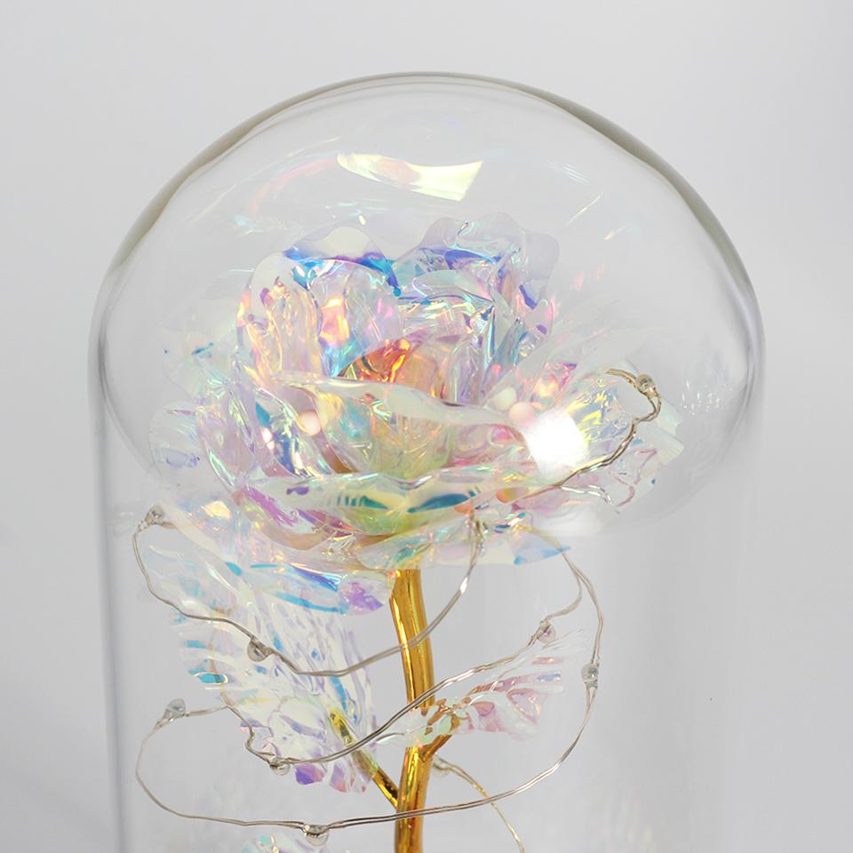 Ewige Mehrfarbige Rose im Glas Leuchtende LED Geschenk Regenbogen