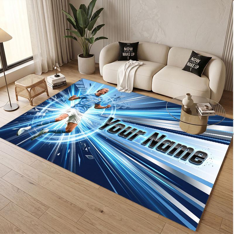 Custom Rug Erling Haaland Pattern Print Name Text Soft Non‑Slip Floor Carpet for Home Indoor Decoration
