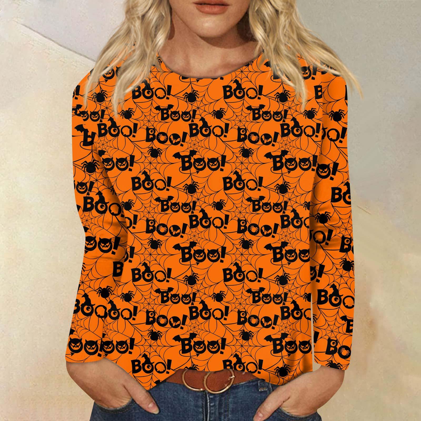 

Женский модный повседневный топ с длинным рукавом в полоску на Хэллоуин и круглым вырезом с принтом M жёлтый