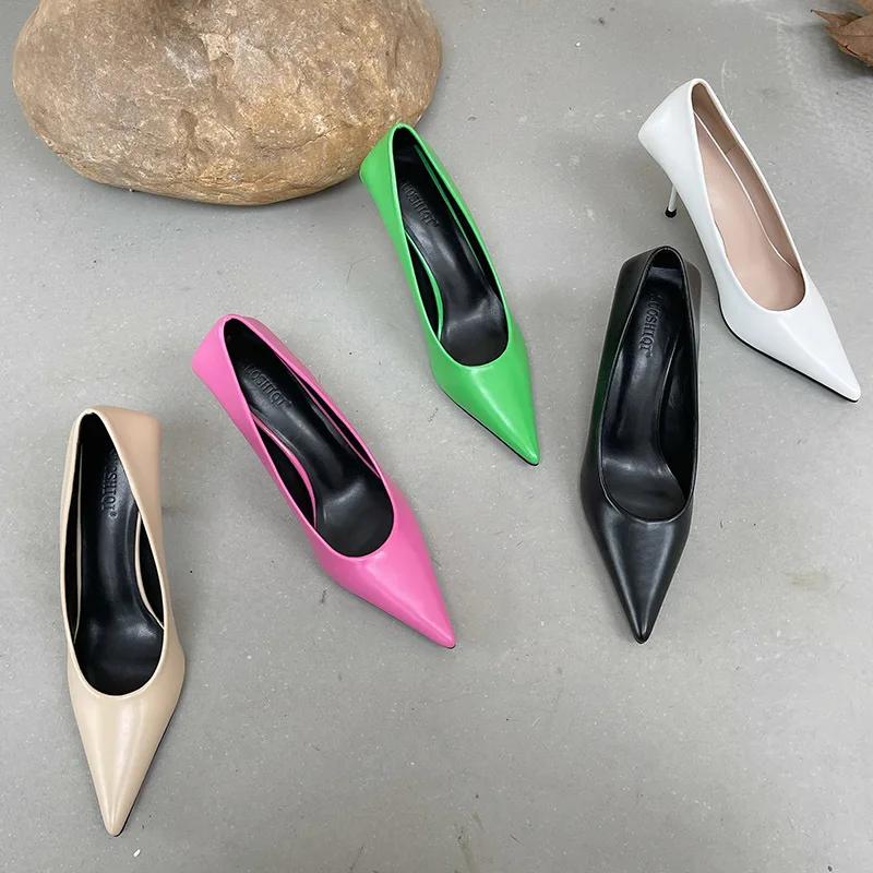 Summer Office Lady Women Pumps Shallow PU 9CM Thin High Heels Pointed Toe Slip On Fashion Dress Sandals Shoes for Woman