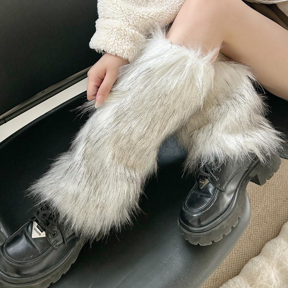Y2K Faux Fur Fluffy Leg Warmers: Retro Scrunch Socks & Boot Covers for Fall/Winter