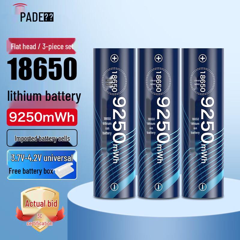 PADE 18650 9250mWh 3.7V Rechargeable Lithium Battery CN plug (adapter included)