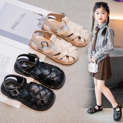 Sandálias Baotou para meninas, sola macia, verão, oco, respirável, princesa, sapatos para caminhada, sapatos de praia
