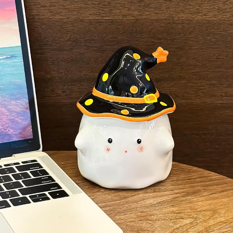 Birthday Gift Weird Ghost Mug with Lid Ceramic Cup for Graduation Girlfriend Gift Souvenir Water Cup