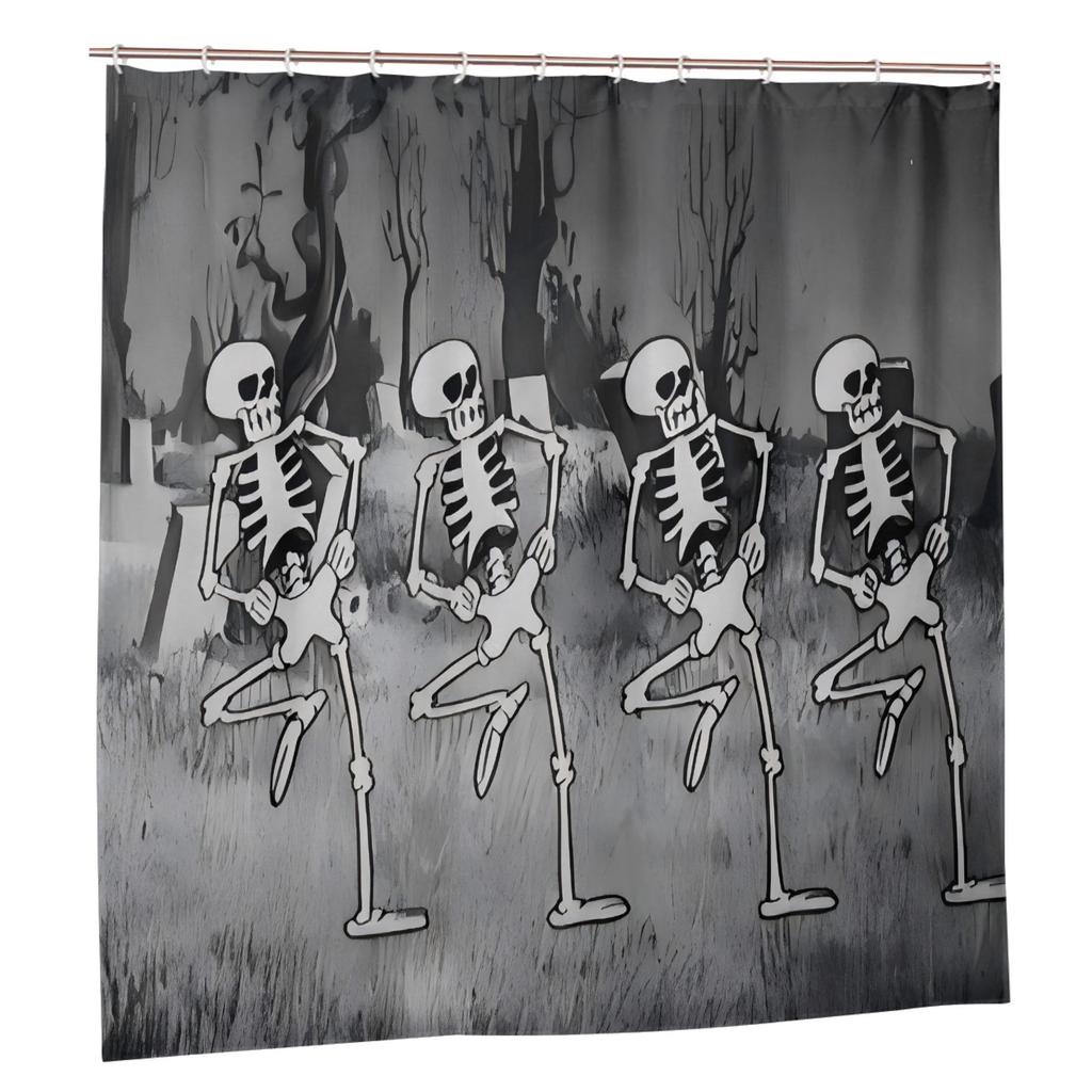 Halloween Skeleton Dance Shower Curtain – Spooky Forest Party Design, Polyester Fabric With Grommets, For Holiday & Daily Use