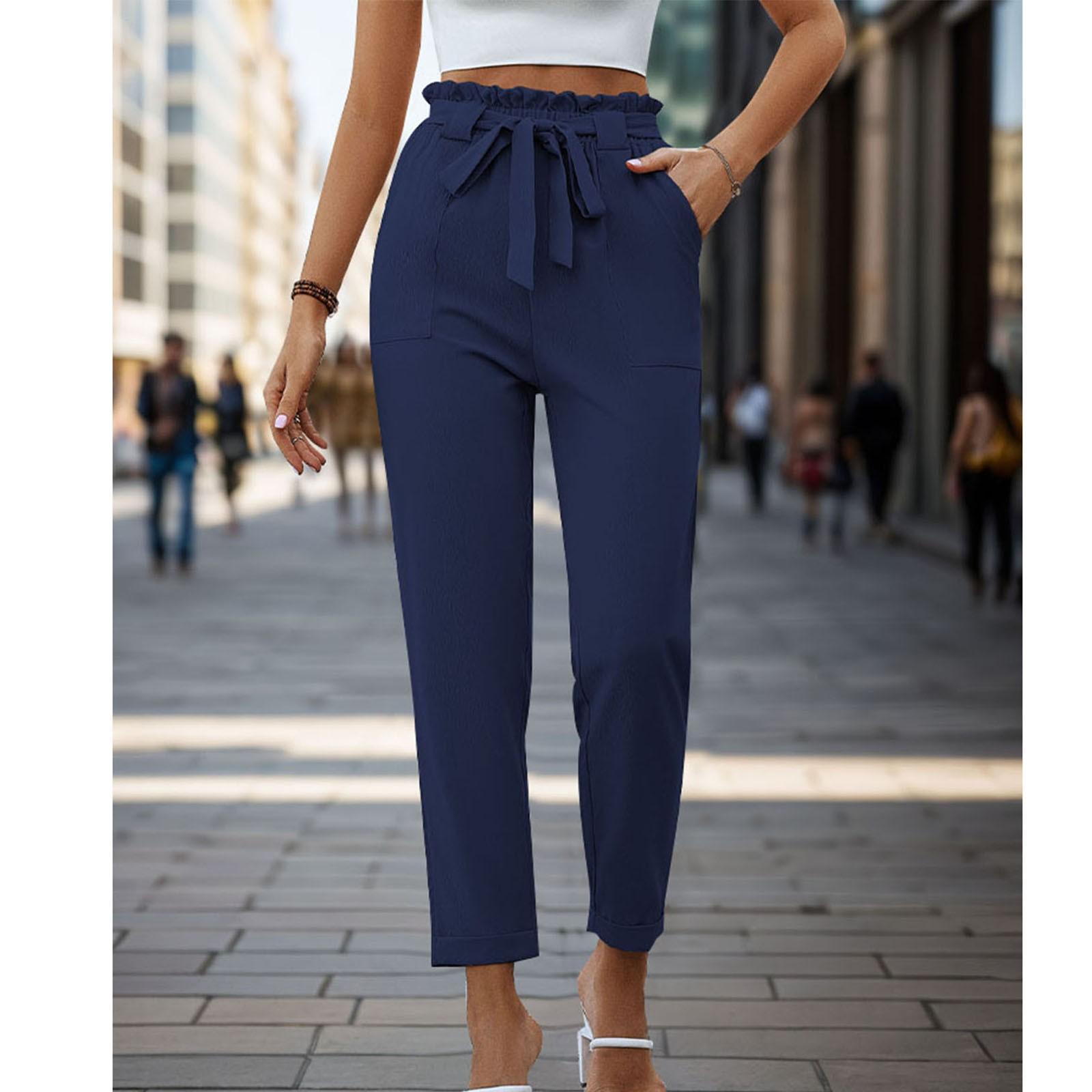 

Женские повседневные и модные однотонные плиссированные прямые брюки с подворотами XL тёмно-синий