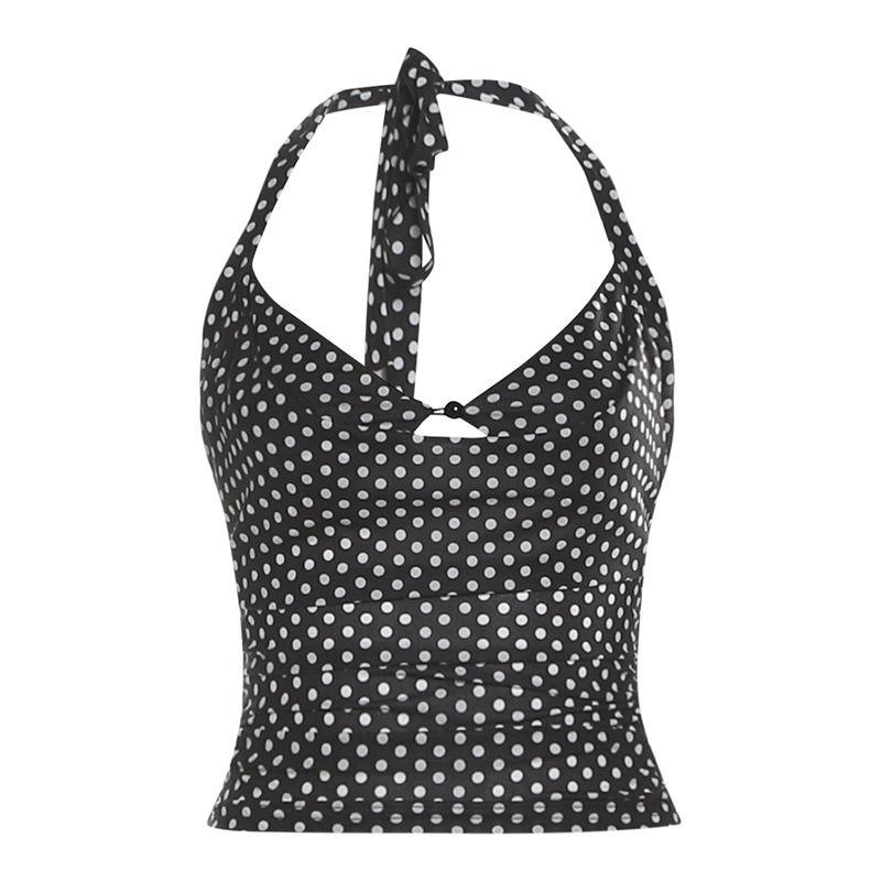 Butterfly Shadow Covering Dream Sweet and Spicy Young Adult Scheming Cut Out Polka Dot Print Swing Collar Halter Spaghetti Straps Vest for Women