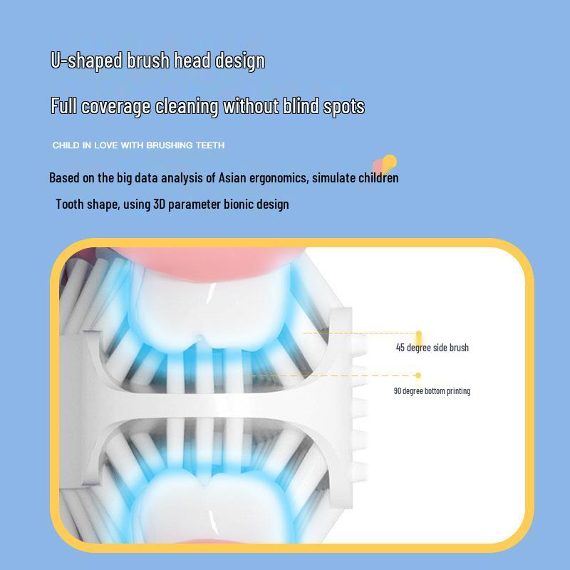 Periuță de dinți electrică pentru copii în formă de U, cu peri moi din silicon pentru o igienă dentară delicată