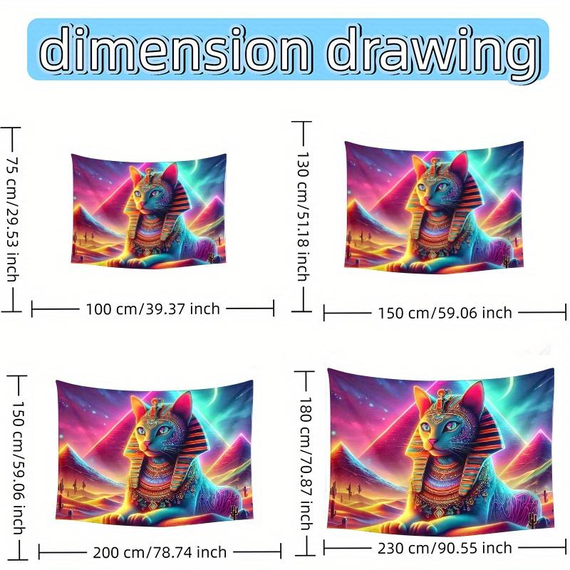 Egyptian Neon Cat Pattern Digital Printing Polyester Wall Tapestry Suitable For Use In Living Rooms Bedrooms Offices Bars Party