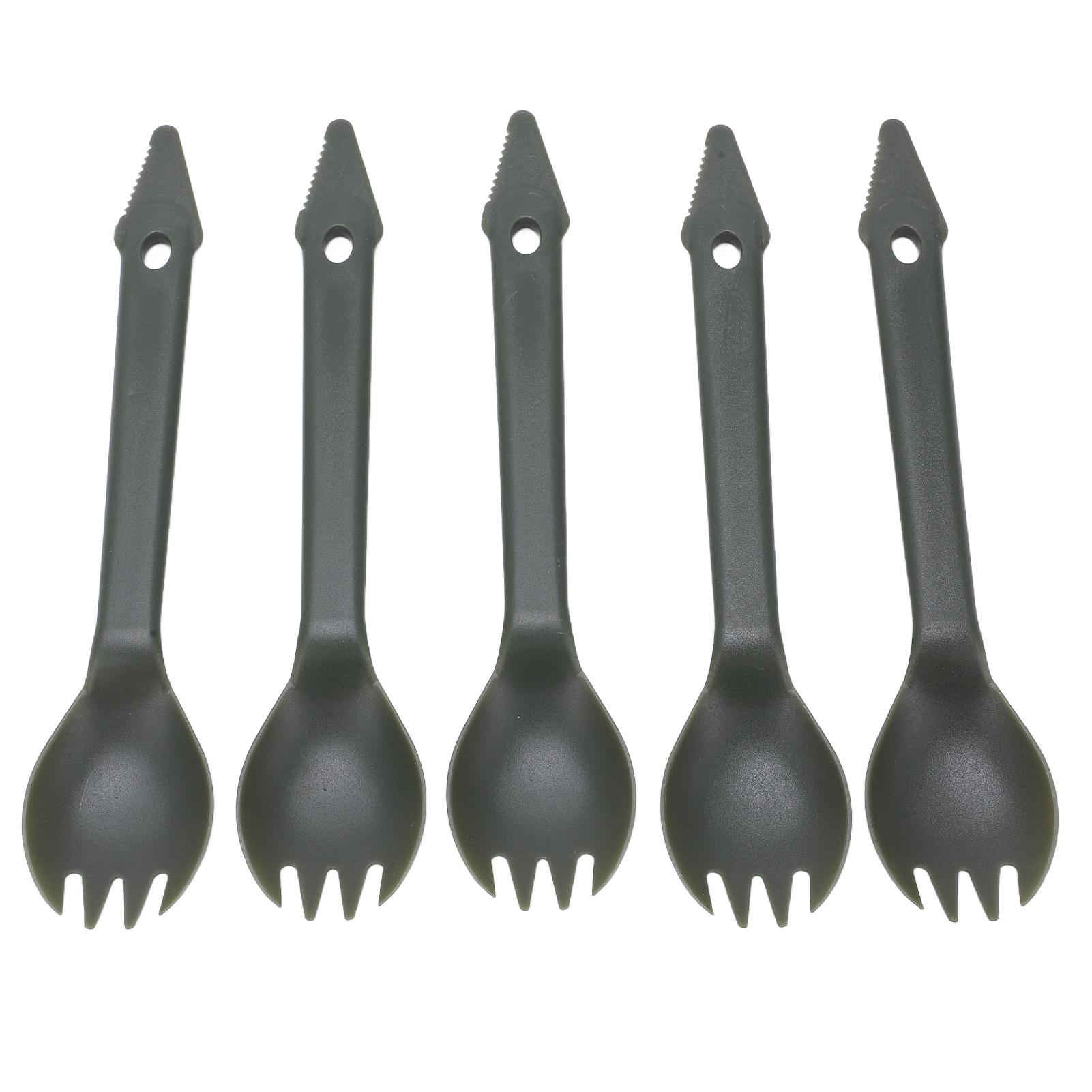5 Pcs Portable Outdoor Fork and Spoon with Hanging Holes Multi Purpose Plastic 2 in 1 Fork and Spoon for Party Picnic