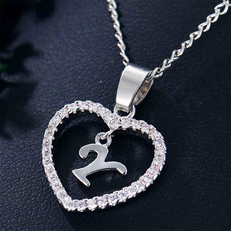 Heart Letters 26 Love Crystal Women Silver Plated Chain Jewelry Necklace