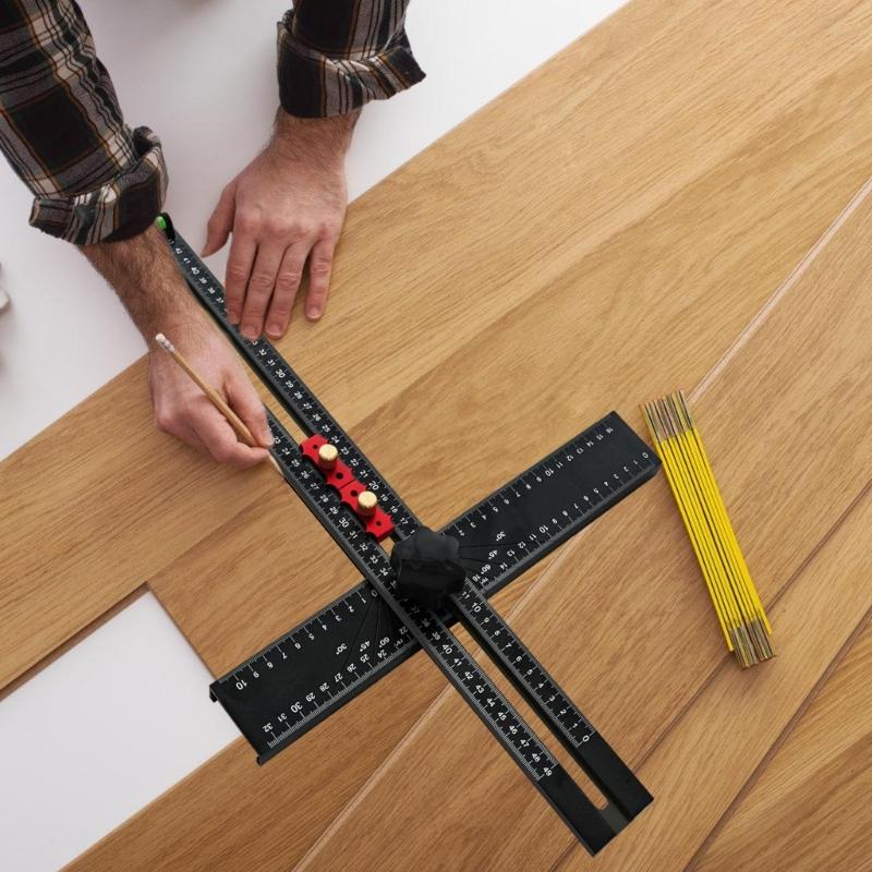 Aluminum Alloy Professional Woodworking T Square Ruler With Marking Gauge For Carpentry Accurate Drilling And Scribing