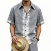 Mens Linen Short Sleeve Button Down Shirt Casual Loose Fit Collared Vintage Style Summer Top for Everyday Wear