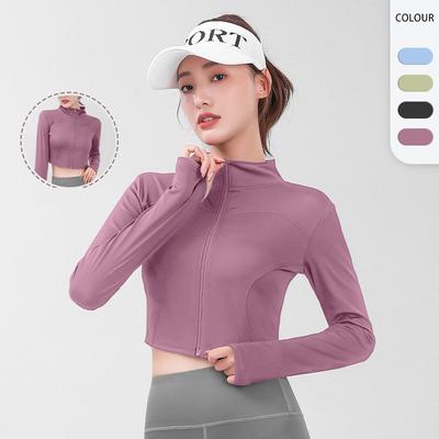 Damen-Langarm-Sportjacke, Laufshirt, atmungsaktiver Sportmantel, Reißverschluss, Fitnessstudio, Workout-Top, Damen-Yoga-Jacke mit Fingerlöchern