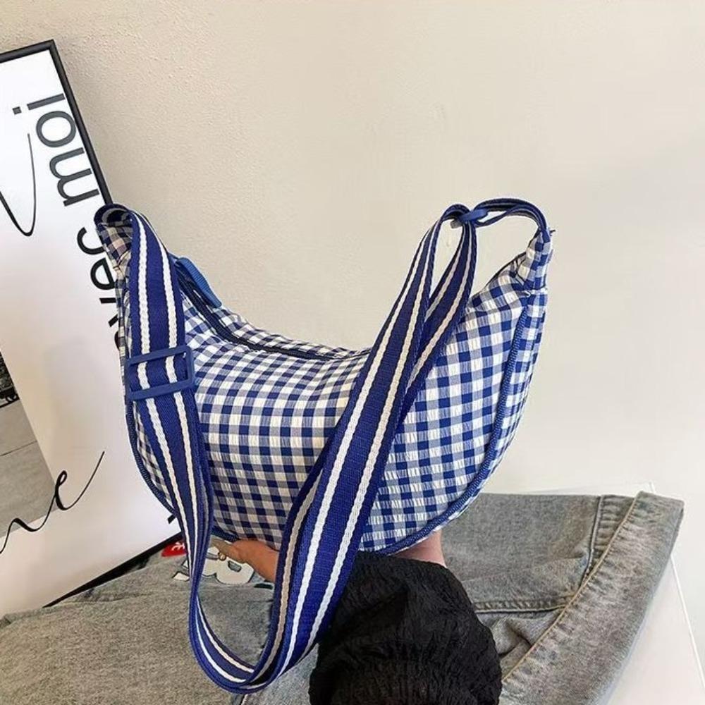 Versatile Nylon Crossbody Bag Adjustable Strap Dumpling Bag Sweet Plaid Shoulder Bag  Outdoor
