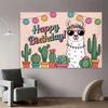2D Cartoon Alpaca Happy Birthday Backdrop with Sunglasses & Cacti
