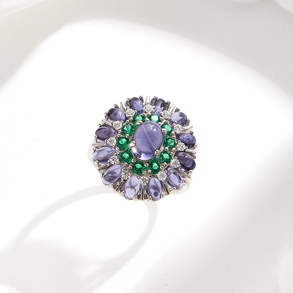 Light Luxury 925 Sterling Silver Women's Ring Natural Iolite Oval Gemstones Fine Jewelry Women's Premium Anniversary Gift