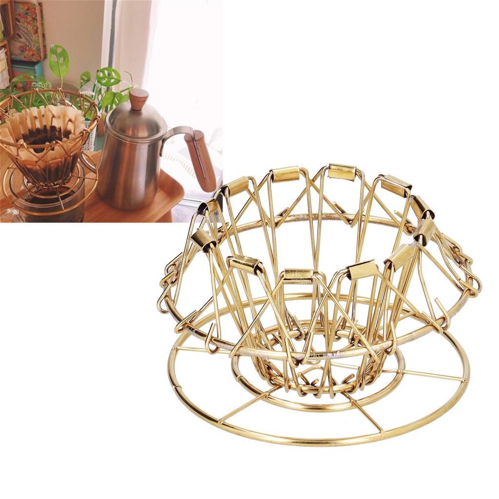 Coffee Filter Stand DripType 3Holes Foldable Stainless Steel CakeType Coffee Filter Holder(Gold )