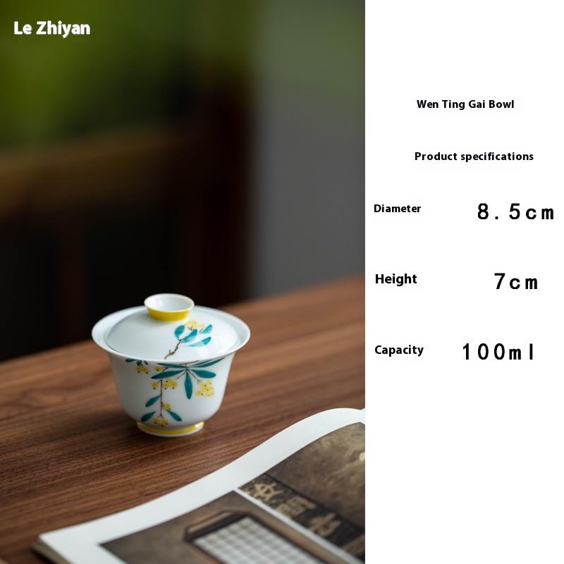 Cover Bowl Underglaze Color Hand-painted Loquat Sancai Cover Bowl Pot Bearing Ceramic Kung Fu Single Tea Making Bowl Gaiwan
