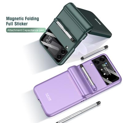 Z piórem magnetyczny ochronny futerał na telefon do Samsung Galaxy Z Flip3 5g Flip 3 szkło aparatu Protector Cover Cases