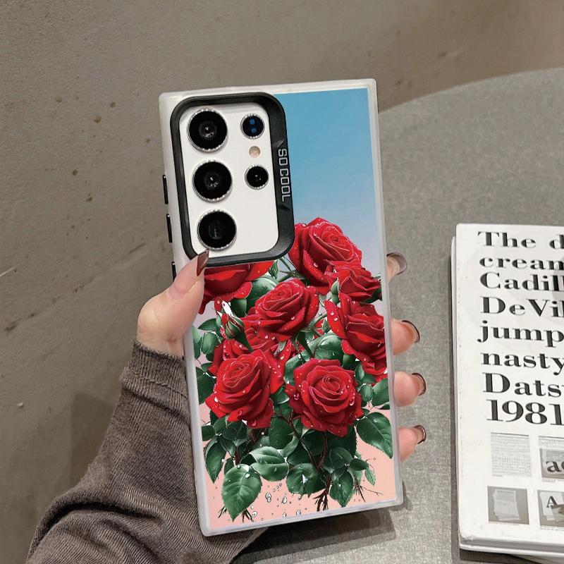 Husă cu flori de trandafir pentru iPhone 16 Pro Max Samsung A55 A35 S24 FE Xiaomi Redmi Note 13 Pro 14C Huawei Honor 200 Husă antișoc pentru bara de protecție a telefonului, anti-zgârieturi