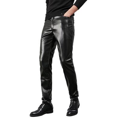 Men's Stretch Leather Pants Slim Fit Trend Tight Casual Trousers for Men PU Leather Trousers Motorcycle Pants