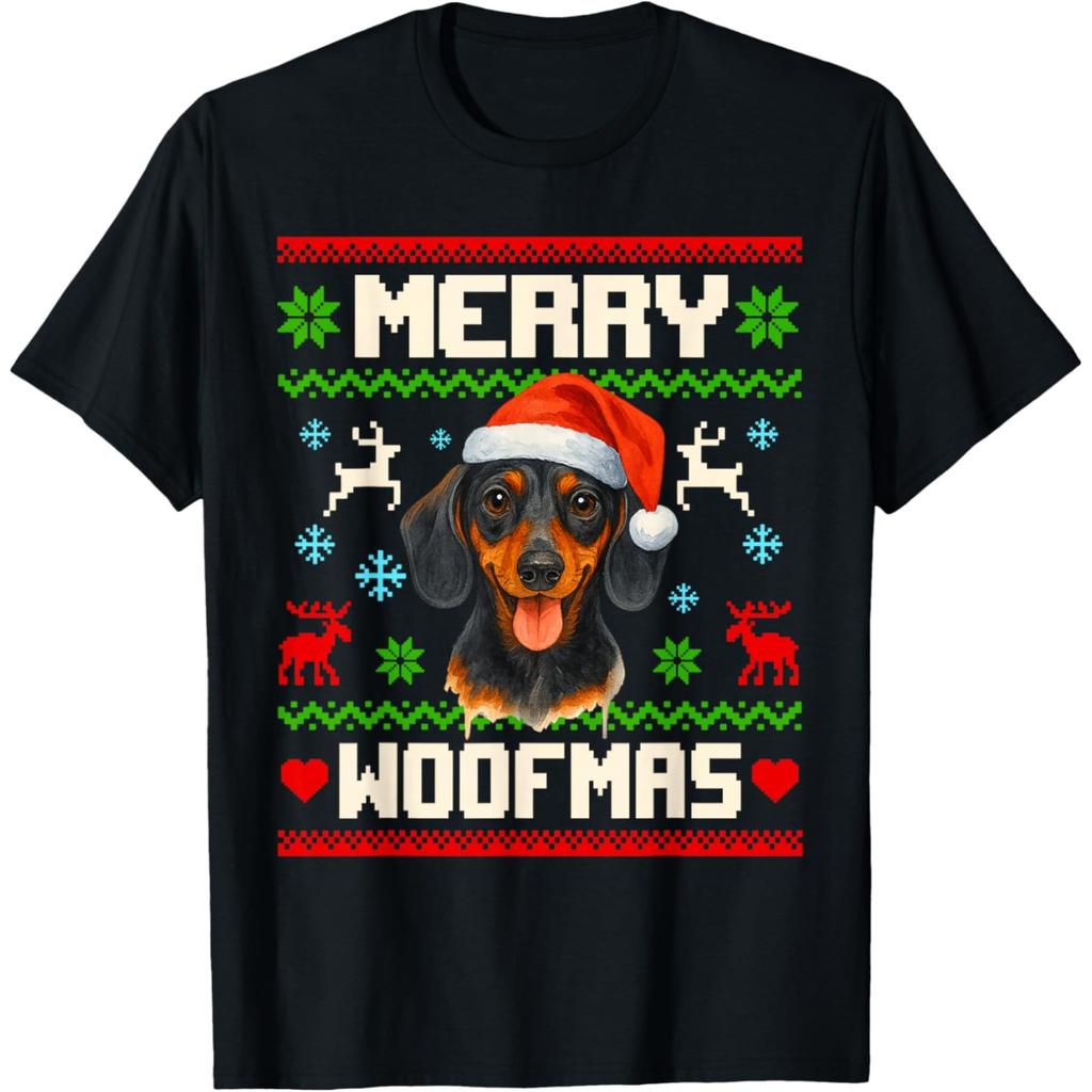 Dachshund Dog Christmas Ugly Pet Dog Lover Xmas T Shirts Men Humor Streetwear Tee Shirt Short Sleeve Unisex Loose Clothing