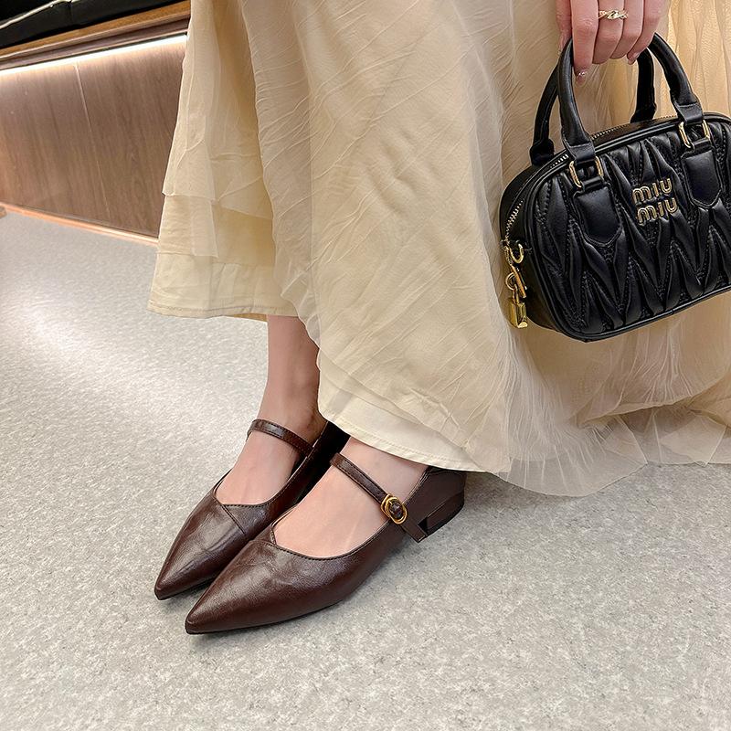 Sheepskin Version Pointed French Leather Mary Jane Single Shoes 2025 Spring New Retro Low-heeled Versatile Flat Shoes