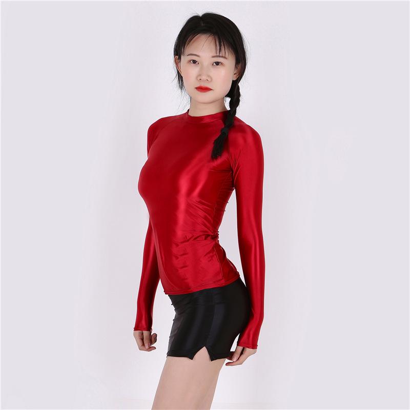 Sexy, Transparentes, Atmungsaktives Bodycon T-Shirt - Ölig Glänzendes Finish, Europäische & Amerikanische Übergröße, Bequeme Passform, 7051 M