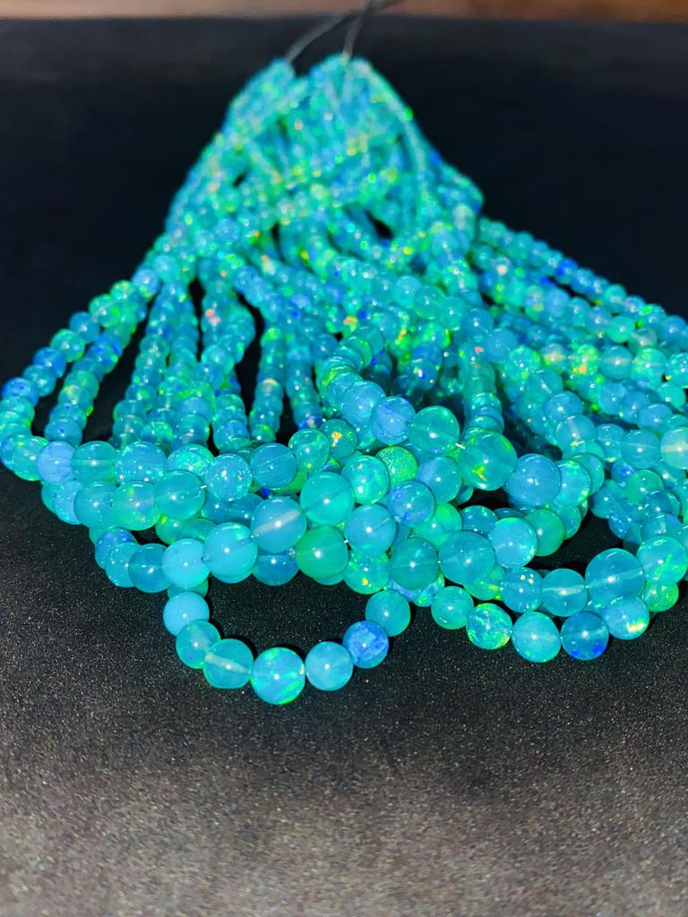 Transparent Fire Base Ethiopian Opal Balls Beads, Blue Opal Beads, Healing Stone Beads.