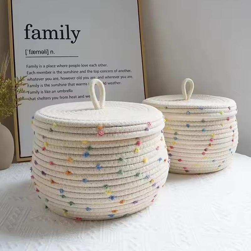 Cotton Rope Storage Basket With Lid Desktop Storage Box Key Supplies Woven Makeup Storage Basket Underwear