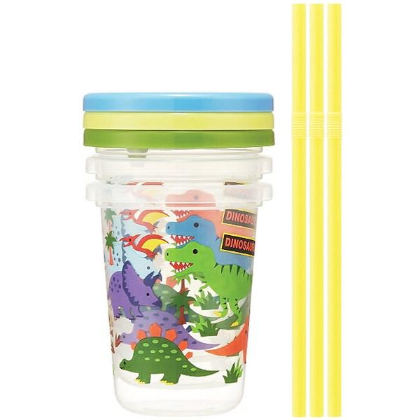 Skater mugg med sugrör 3-pack, genomskinlig dinosaurie, 1 set