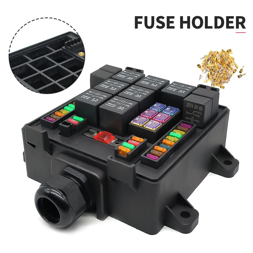 Car Relay Socket Black Box Blade Fuse Holder Automotive RV Multi-way Lighting Audio Modification Control Terminal Recreation