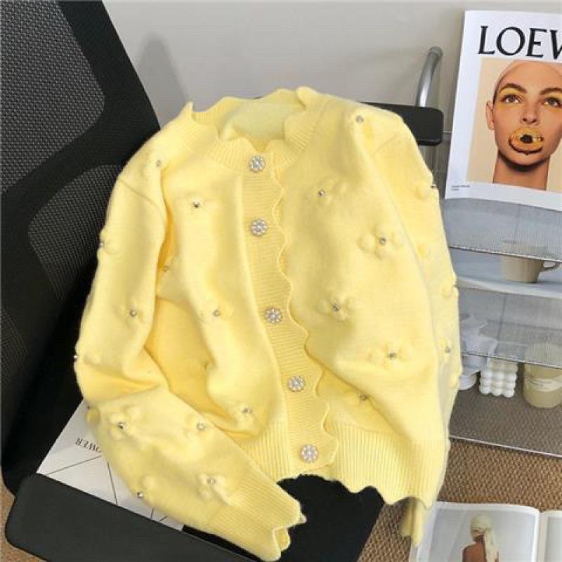 Z Bílý Vyšívaný Pletený Kardigan - Květinový Svetr Kabát pro Ženy na Začátek Podzimu