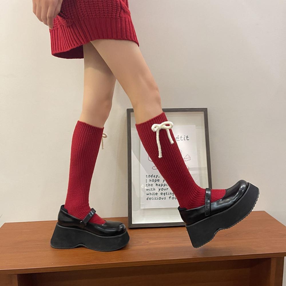 

Breathable Female Hosiery Casual Bow Middle Tube Socks New Red Socks Gift червоний